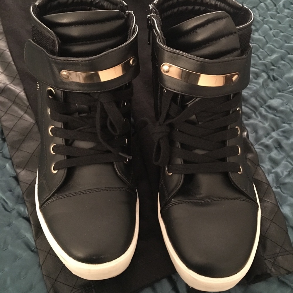 Black Faux Leather Quarter High Sneaks